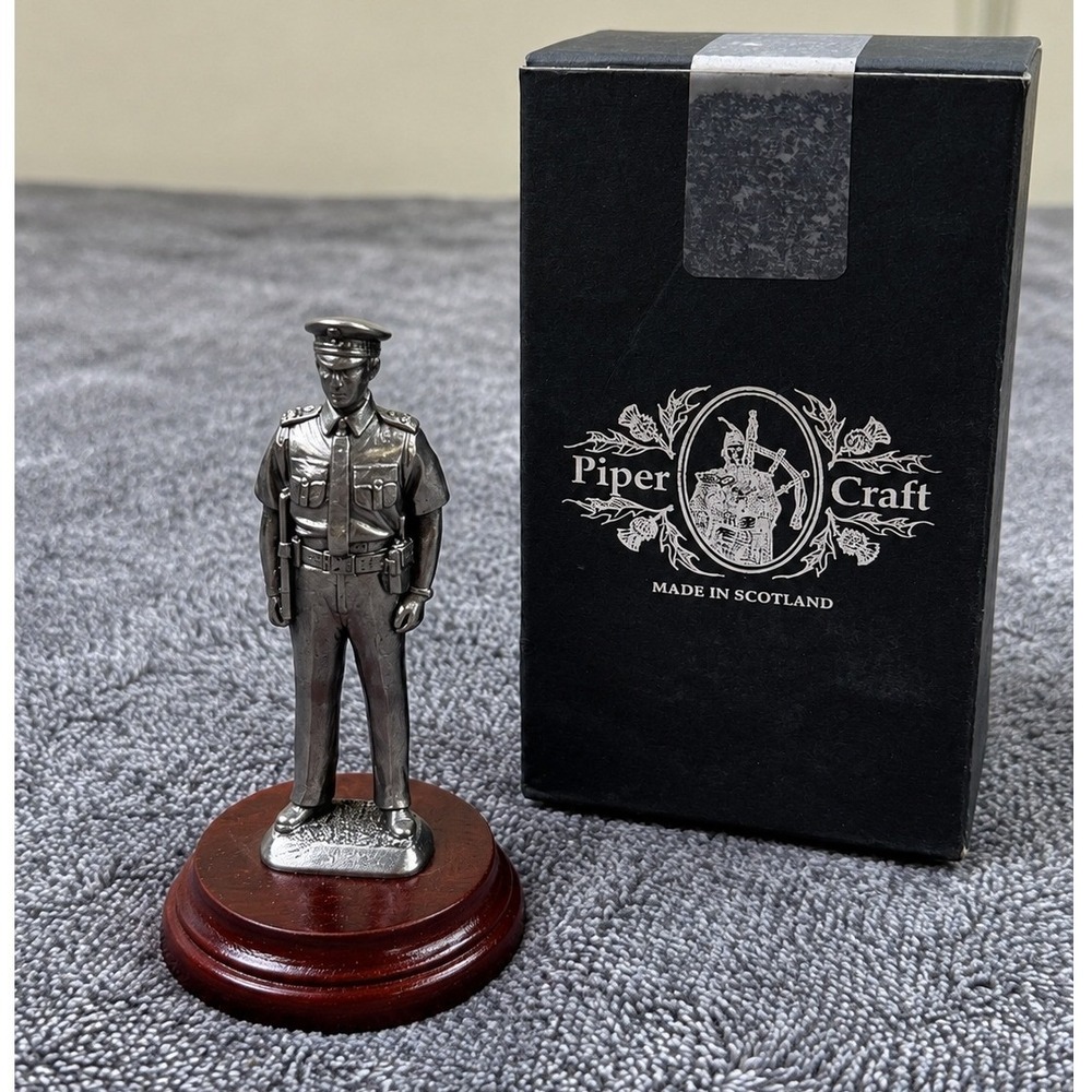 Piper Craft Scotland Pewter Police Officer Figurine Wood Base Original Box